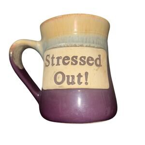 Art Pottery Coffee Mug Stressed Out Heavy Glazed Drip Glaze Unsigned Oversized